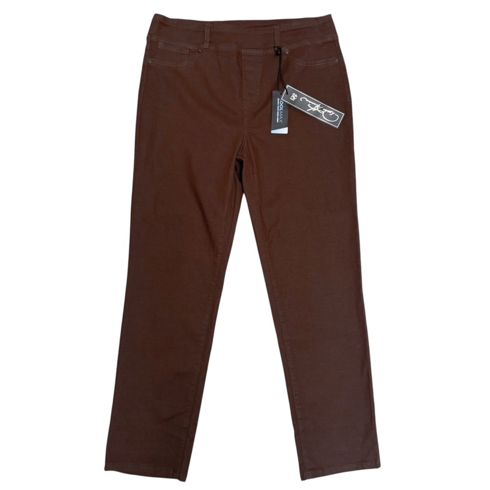 DG2 Diane Gilman Brown Pull On Straight Leg High Rise Coolmax Jeans 14 New